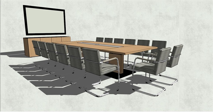 精品长方形会议室办公桌椅SU模型