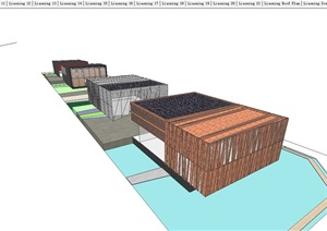 艺术中心4个概念方案建筑SU(草图大师)模型