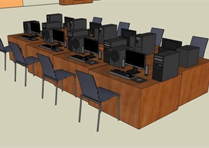 现代风格电脑桌椅及电脑SU(草图大师)模型