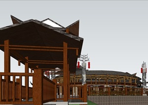 中式土家族活动中心建筑设计SU(草图大师)模型