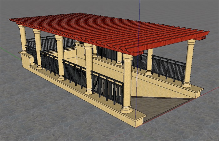 现代风格详细的车库入口廊架设计su模型(1)
