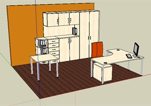 现代 简单的个人办公室设计SU(草图大师)模型