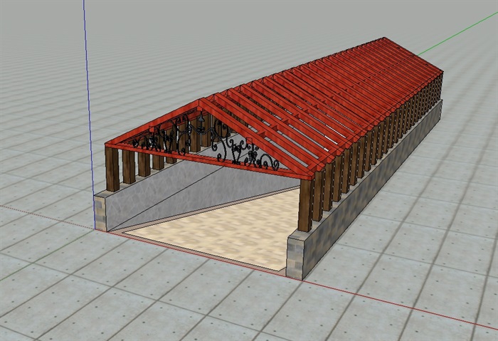 车库入口详细的廊架设计su模型(2)