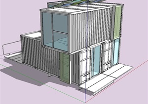 现代集装箱两层居住建筑SU(草图大师)模型