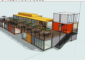 集装箱咖啡馆建筑设计SU(草图大师)模型