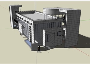 现代多层独特售楼处建筑SU(草图大师)模型