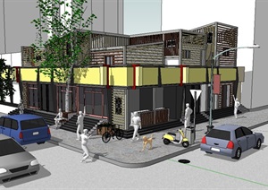 现代风格街角商业建筑设计SU(草图大师)模型
