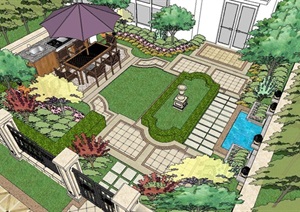 欧式庭院花园详细设计SU(草图大师)模型