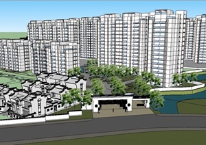现代小区住宅楼建筑设计SU(草图大师)模型