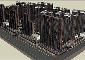 现代完整的详细的小区住宅楼SU(草图大师)模型