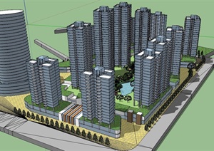 现代简单商业住宅楼设计SU(草图大师)模型