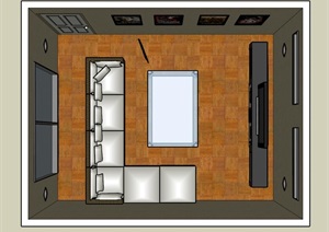 现代室内详细客厅空间室内SU(草图大师)模型
