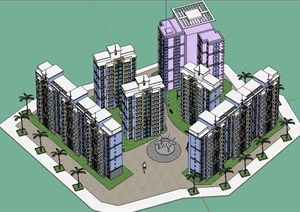 现代小区高层住宅楼设计SU(草图大师)模型