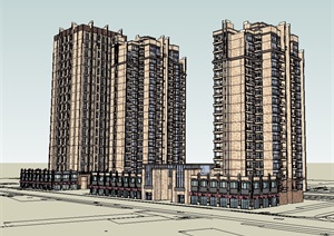 经济开发区新古典住宅公寓商业综合建筑SU(草图大师)模型