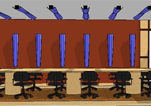 现代详细完整的办公会议空间SU(草图大师)模型