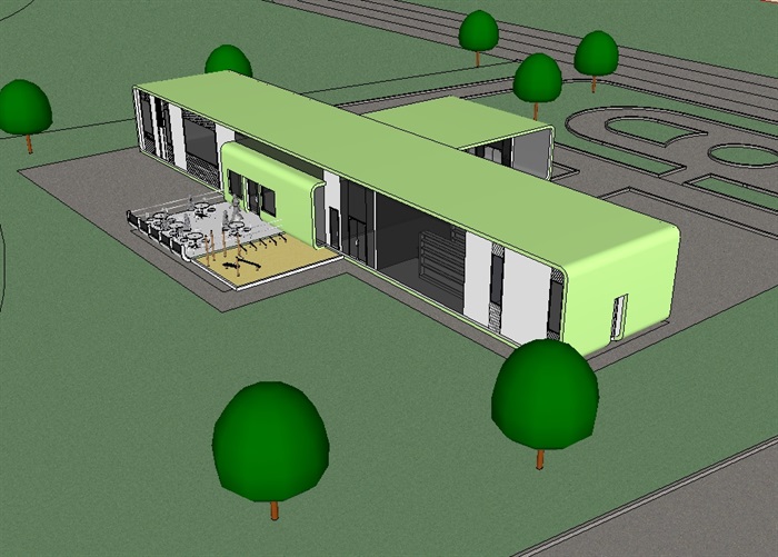 单层餐饮建筑su模型(1)
