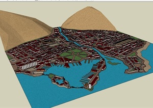 某滨水城市海湾规划设计SU(草图大师)模型