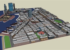 现代滨海城市综合建筑楼设计SU(草图大师)模型