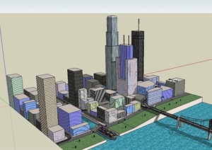 现代滨水城市中心建筑设计SU(草图大师)模型