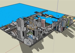 某滨水城市详细的综合建筑楼SU(草图大师)模型