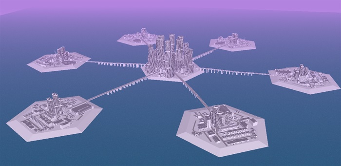 现代水上城市综合体建筑su模型(2)