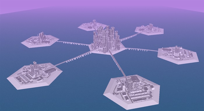 现代水上城市综合体建筑su模型(3)