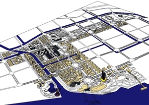 某现代滨水城市规划成片总图方案SU(草图大师)模型
