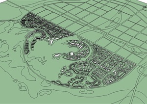 某现代城规划水面总图SU(草图大师)模型