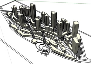 现代城市商业中心商业办公楼SU(草图大师)模型