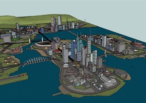 某滨海城市建筑及规划设计SU(草图大师)模型