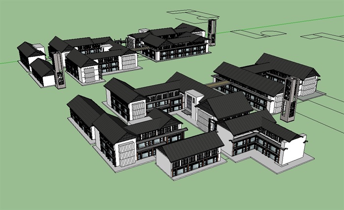 中式商业建筑楼su模型(3)