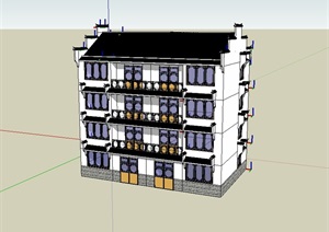 中式建筑商业住宅楼SU(草图大师)模型