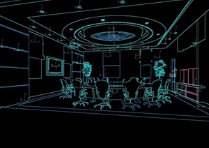 现代详细办公会议空间设计3d模型