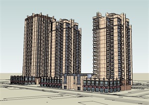 现代详细的高层商业住宅楼设计SU(草图大师)模型
