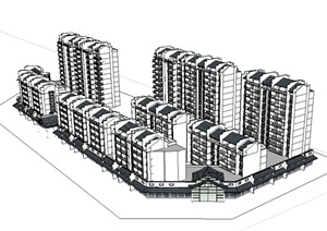 中式详细的商业住宅楼设计SU(草图大师)模型