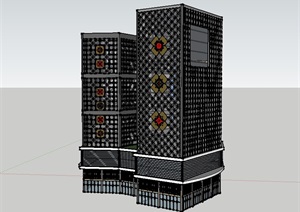 现代详细的办公大厦SU(草图大师)模型