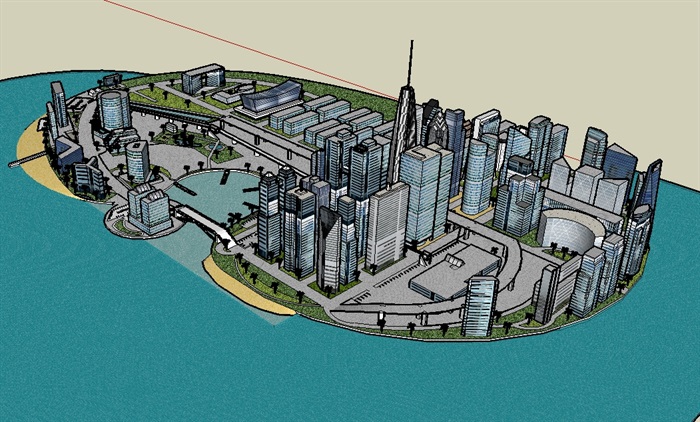 现代详细的城市规划设计SU模型(1)