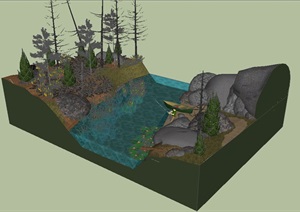 河流滨水景观设计SU(草图大师)模型