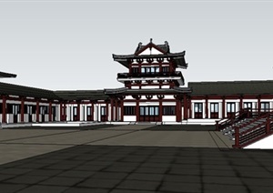 中式古建寺庙建筑设计SU(草图大师)模型