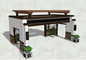 新中式详细完整的亭子设计SU(草图大师)模型