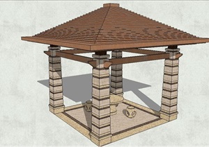 新中式详细完整的凉亭设计SU(草图大师)模型