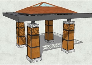 新中式亭子详细完整设计SU(草图大师)模型