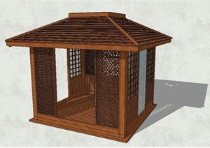 新中式木质详细凉亭设计SU(草图大师)模型