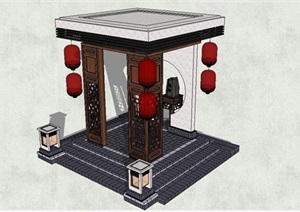 新中式亭子完整设计SU(草图大师)模型