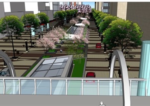 某步行商业街详细景观设计SU(草图大师)模型