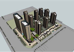 新古典风格详细商业住宅建筑楼SU(草图大师)模型