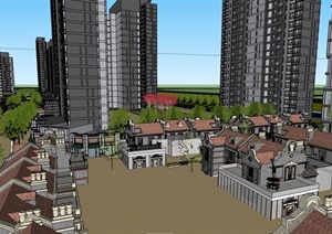 新中式石库门风情街商住楼设计SU(草图大师)模型