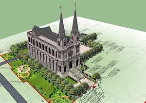 某欧式详细的教堂设计SU(草图大师)模型
