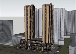某新古典住宅商业综合楼设计SU(草图大师)模型