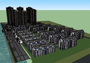休宁中式完整小区及商业街建筑SU(草图大师)模型